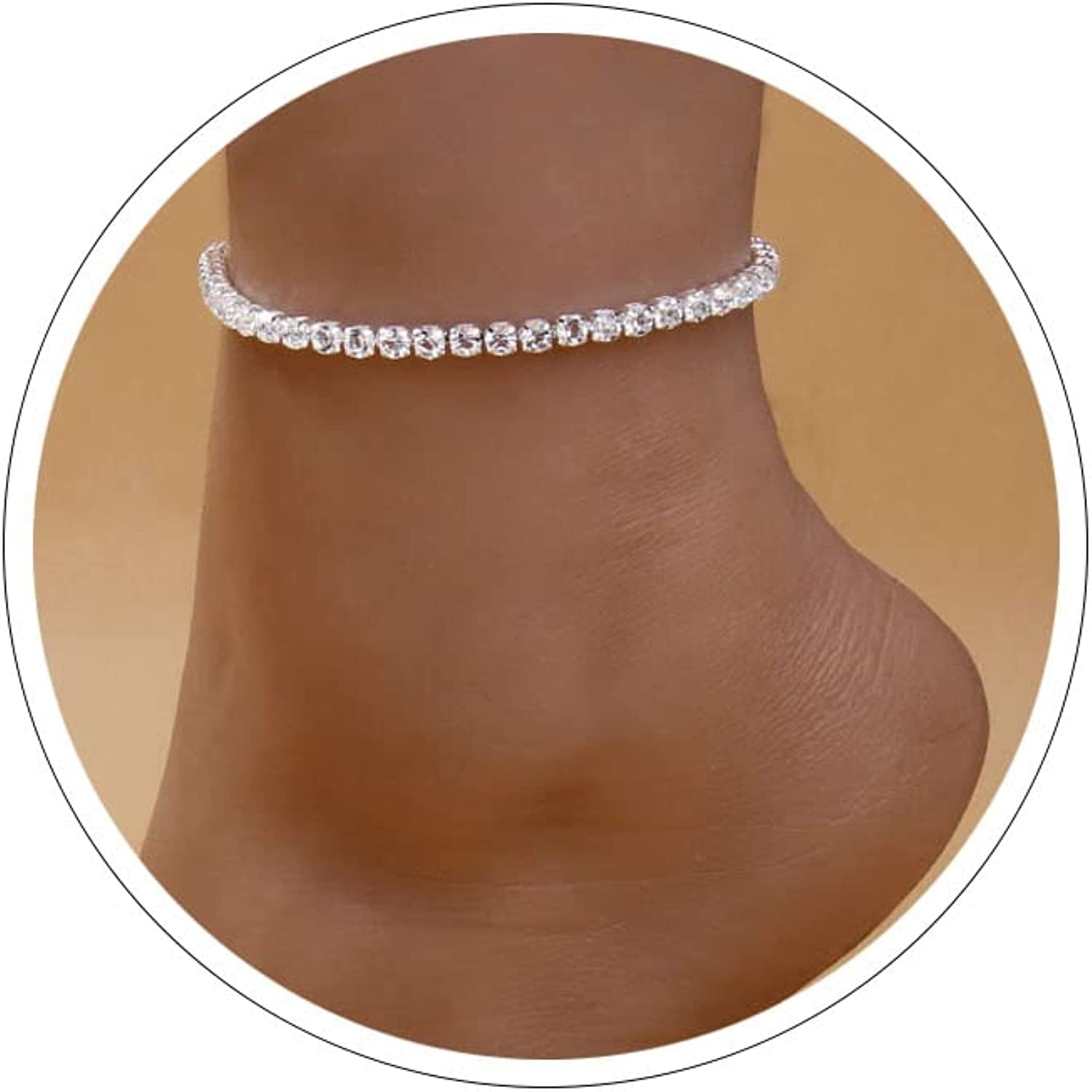 Diamond Ankle Bracelets for Women Gold Cuban Link Anklets Silver Anklets for Women Tennis Ankle Bracelet Silver Rhinestone Anklet Bracelets for Women Crystal Diamond Anklets for Women Apparel & Accessories > Jewelry > Anklets Sora Tuki Style3 - silver 4mm diamond anklet  