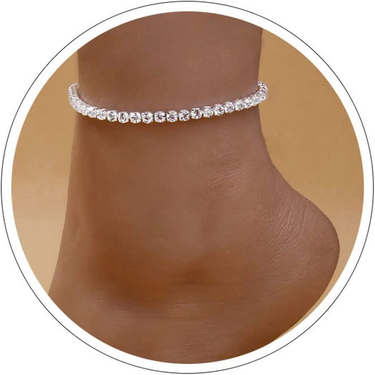 Diamond Ankle Bracelets for Women Gold Cuban Link Anklets Silver Anklets for Women Tennis Ankle Bracelet Silver Rhinestone Anklet Bracelets for Women Crystal Diamond Anklets for Women Apparel & Accessories > Jewelry > Anklets Sora Tuki Style3 - silver 4mm diamond anklet  