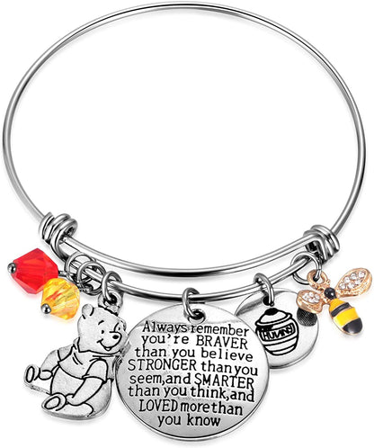 Inspired by Classic Gifts You Are Braver than You Believe, Bee, Hunny, Pooh Bear Charm Inspirational Jewelry for Women Girls Apparel & Accessories > Jewelry > Bracelets Kvekstio White  