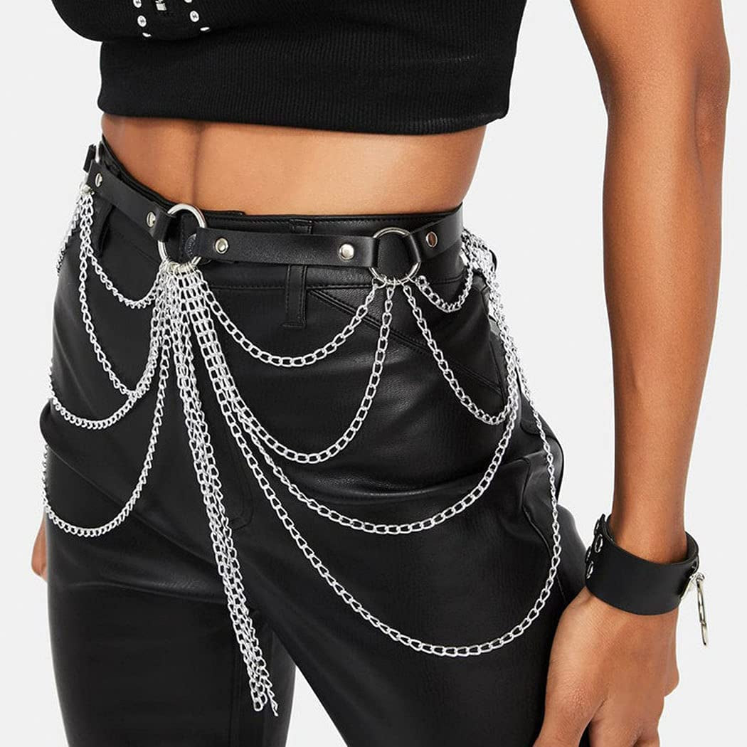Relbcy Punk Layered Belly Waist Chain Harness Black Leather Body Chains Rave Body Jewelry Nightclub Accessories for Women and Girls Apparel & Accessories > Jewelry > Body Jewelry RELBCY   