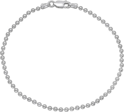 Savlano 925 Sterling Silver Solid Italian Figaro, Rope,Herringbone, Curb, Ball Bead, Snake, Mariner Chain Anklet for Women & Girls, Comes in 0.8Mm - 5Mm Gift Box Apparel & Accessories > Jewelry > Anklets Savlano Ball Bead 2mm 9.0 Inches 