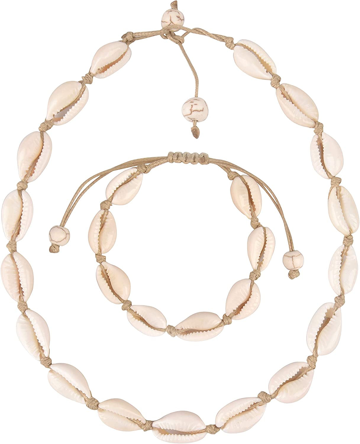 Believe London Natural Shell Necklace Bracelet Anklet Choker Seashell Women Men Statement Adjustable Beads Wakiki Beach Sea Shell Pendant Turtle Girls Cord Collar Set Hawaiian Jewelry Apparel & Accessories > Jewelry > Anklets Believe London Brown Necklace & Bracelet Set  