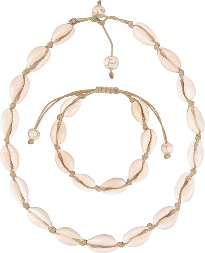 Believe London Natural Shell Necklace Bracelet Anklet Choker Seashell Women Men Statement Adjustable Beads Wakiki Beach Sea Shell Pendant Turtle Girls Cord Collar Set Hawaiian Jewelry Apparel & Accessories > Jewelry > Anklets Believe London Brown Necklace & Bracelet Set  