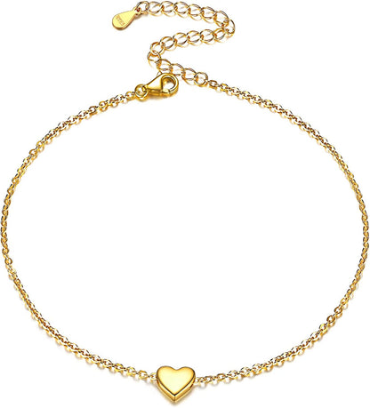 Chicsilver Personalized 925 Sterling Silver Tiny Heart/Moon/Star/Sun/Dot/Triangle Anklets Simple Dainty Foot Jewelry for Women, Silver/Gold/Rose Gold(With Gift Box) Apparel & Accessories > Jewelry > Anklets ChicSilver Jewelry 01. Heart gold plated 