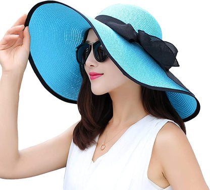Women'S Folable Floppy Hat,Wide Brim Sun Protection Straw Hat, Summer UV Protection Beach Cap Apparel & Accessories > Clothing Accessories > Hats FSIGOM C1-e-blue  
