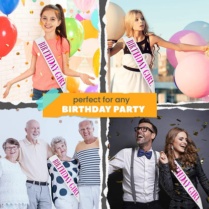 CORRURE 'Birthday Girl' Sash Glitter with Pink Foil - White Glitter Happy Birthday Sash for Women - Party Favors Supplies and Decorations for Sweet 16, 18Th 21St 30Th 40Th or Any Bday Party Apparel & Accessories > Clothing Accessories > Sashes CORRURE   