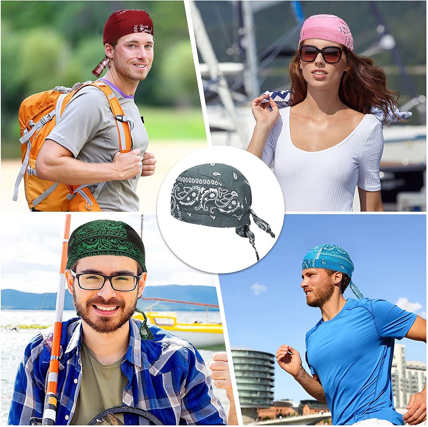 Huukeay 24 Pieces Do Rag Skull Caps Sweat-Wicking Beanie Cap Biker Skull Cap Paisley Bandana Cap Head Tie Cycling Cap Helmet Liner Skull Hat Quick-Drying Pirate Hats for Men Women, 24 Colors Apparel & Accessories > Clothing Accessories > Bandanas & Headties Huukeay   