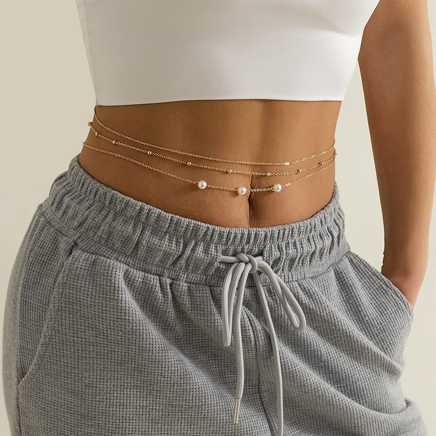 Silver/Gold Layered Waist Chains 26.7''/31.4''Adjustable Belly Chain Jewelry for Women Minimalist Beach Bikini Body Chain Apparel & Accessories > Jewelry > Body Jewelry Otxas   