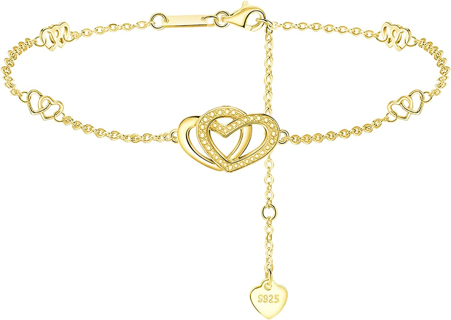 Sterling Silver Heart Love Anklets for Women , Birthday Mothers Day Jewelry Gifts for Mom Wife from Daughter Husband Apparel & Accessories > Jewelry > Anklets Desimtion C-18K Gold Heart Anklet  