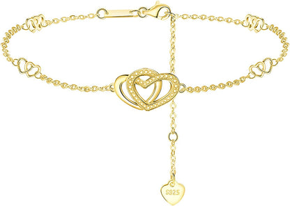 Sterling Silver Heart Love Anklets for Women , Birthday Mothers Day Jewelry Gifts for Mom Wife from Daughter Husband Apparel & Accessories > Jewelry > Anklets Desimtion C-18K Gold Heart Anklet  
