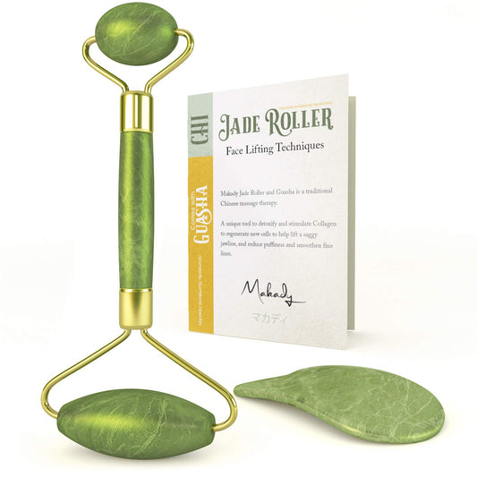 Makady Natural Jade Roller– Gua Sha – Lymphatic Drainage Tool for Face, Neck, Body - anti Aging Treatment – Reduces Wrinkles and Fine Lines Health & Beauty > Personal Care > Cosmetics > Cosmetic Tools > Skin Care Tools MAKADY   