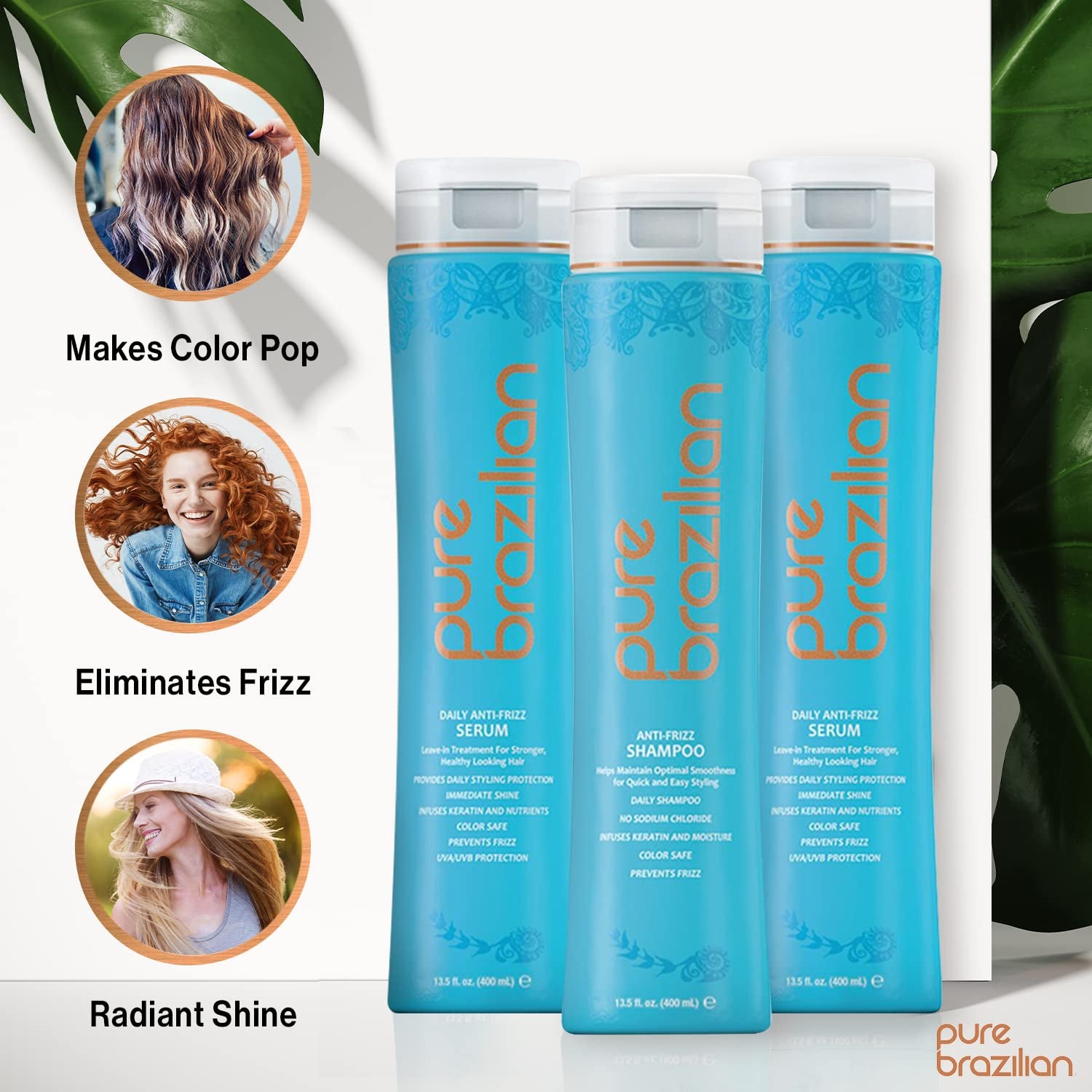 PURE BRAZILIAN - Essential Hair Care Kit, Includes Anti-Frizz Daily Shampoo (13Oz), Conditioner (13Oz), and Daily Leave in Serum (13Oz) Health & Beauty > Personal Care > Hair Care Pure Brazilian   