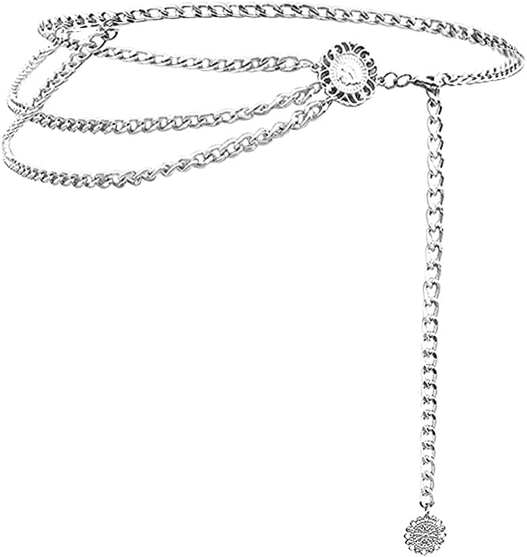 Eyraevor Women Long Tassel Waist Chain Belt Multilayer Body Belly Chain for Dress Apparel & Accessories > Jewelry > Body Jewelry Eyraevor Silver Sun-50 inch  