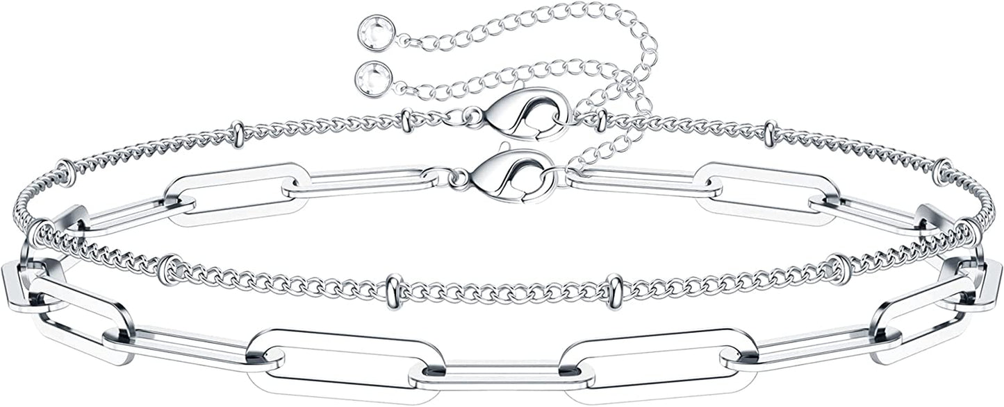 Dainty Gold Bracelets for Women, 14K Gold Filled Adjustable Layered Bracelet Cute Evil Eye Oval Chain Pearl Bar Turtle Gold Bracelets for Women Jewelry Apparel & Accessories > Jewelry > Bracelets Turandoss Beads Chain&Oval chain-S925 Sterling Silver Over  