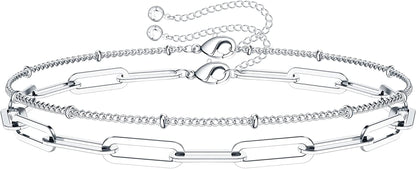 Dainty Gold Bracelets for Women, 14K Gold Filled Adjustable Layered Bracelet Cute Evil Eye Oval Chain Pearl Bar Turtle Gold Bracelets for Women Jewelry Apparel & Accessories > Jewelry > Bracelets Turandoss Beads Chain&Oval chain-S925 Sterling Silver Over  