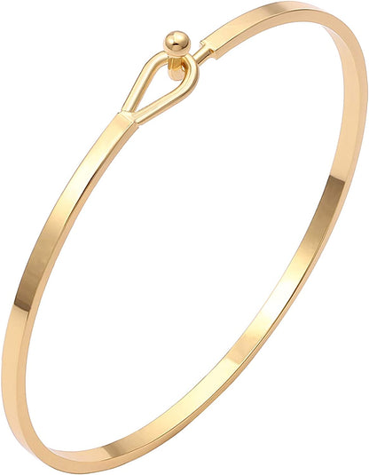 Dainty Gold Bar Bracelet for Women Simple Delicate Thin Cuff Bangle Hook Bracelet 18K Gold Plated Handmade Minimalist Jewelry Apparel & Accessories > Jewelry > Bracelets Annie 2.Cuff Bangle  