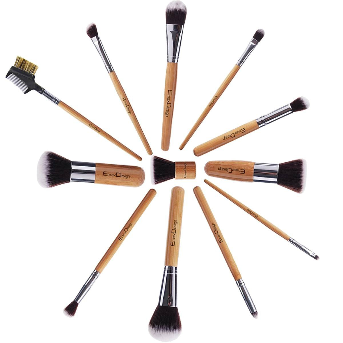 Emaxdesign 12 Pieces Makeup Brush Set Professional Bamboo Handle Premium Synthetic Kabuki Foundation Blending Blush Concealer Eye Face Liquid Powder Cream Cosmetics Brushes Kit with Bag Health & Beauty > Personal Care > Cosmetics > Cosmetic Tools > Makeup Tools EmaxDesign   
