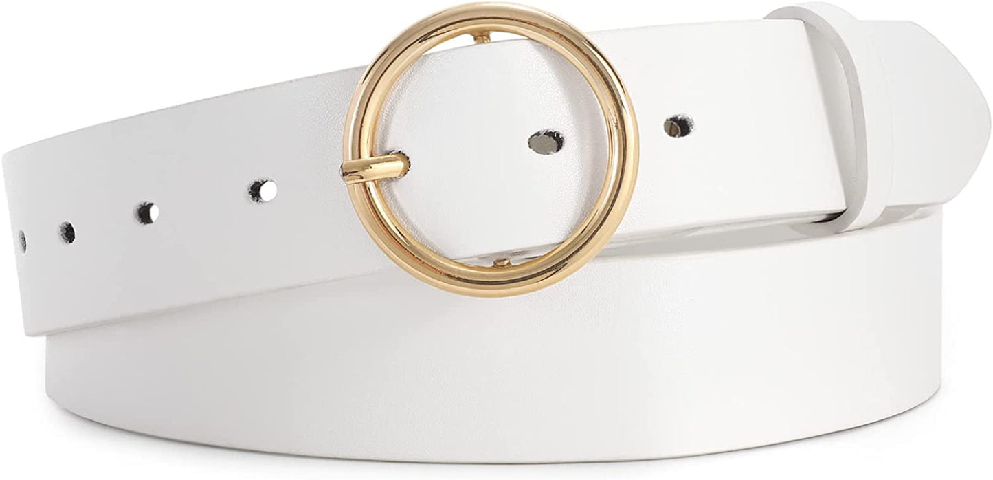 Fashion Women Leather Belt for Dresses Jeans Pants with Classic round Buckle by SUOSDEY… Apparel & Accessories > Clothing Accessories > Belts SUOSDEY 07-white Pu Suitable for 35"-39" Waist 