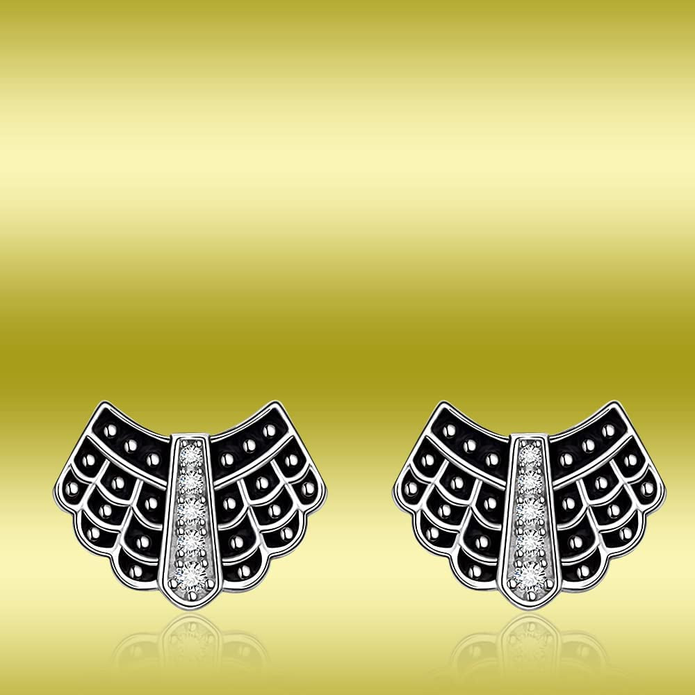 Ruth Bader Ginsburg Earrings Stud for Women RBG Piercing Diamond Cubic Zirconia Real 925 Sterling Silver Dissent Collar Apparel & Accessories > Jewelry > Earrings Fenthring   
