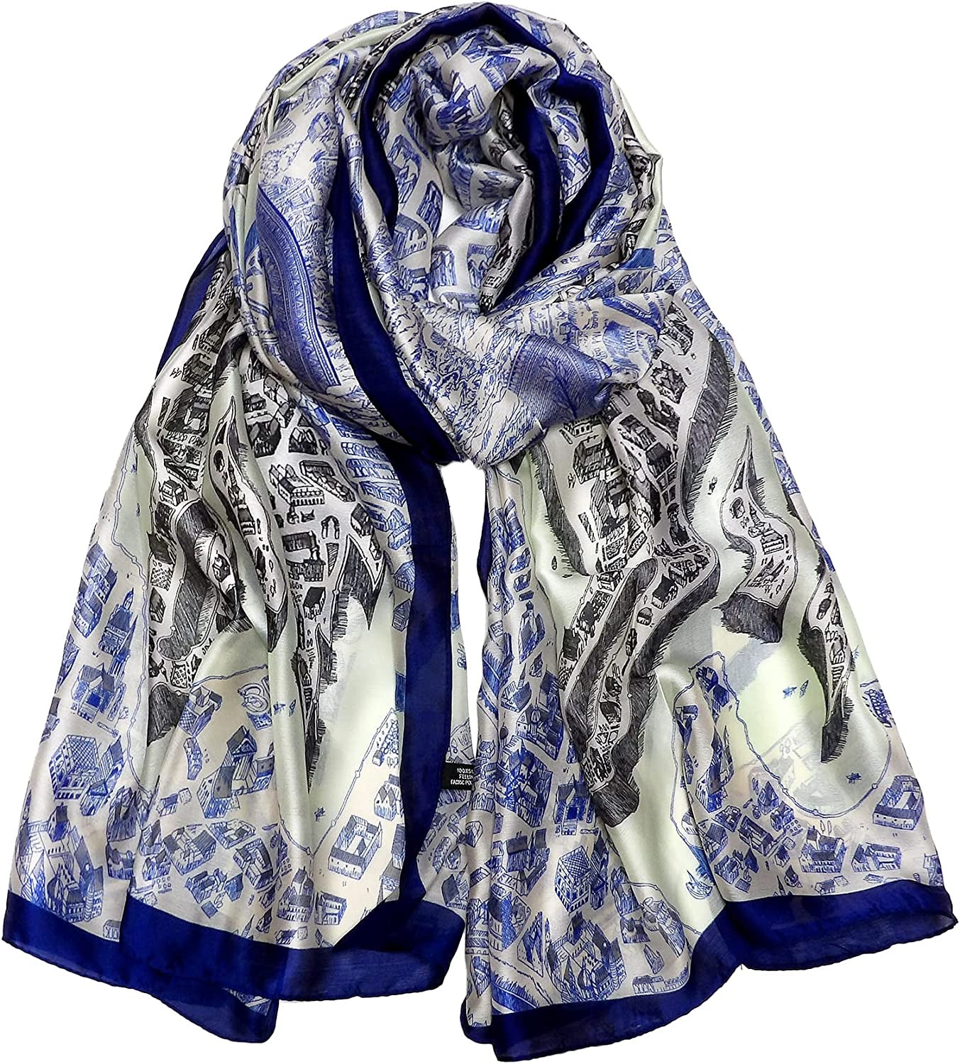 Iristide Long Silk Scarf Summer Lightweight Satin Shawl Outdoor Floral Large Wrap 70''X35'' Apparel & Accessories > Clothing Accessories > Scarves & Shawls Iristide 04-blue  