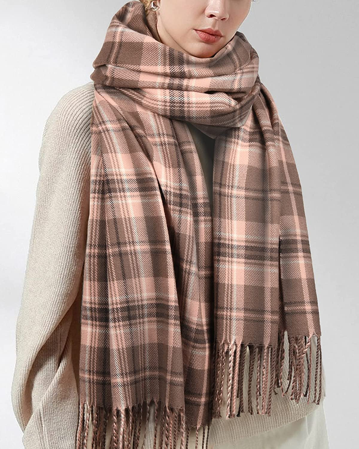 Winter Scarf for Women Shawl Cashmere Feel Tassel Plaid Large Oversized Scarves Wraps Apparel & Accessories > Clothing Accessories > Scarves & Shawls KYLIE MAX   