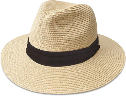 MAYLISACC Womens Straw Panama Hat, Wide Brim Beach Sun Hats Summer Foldable Travel Sunhat UPF50 Apparel & Accessories > Clothing Accessories > Hats MAYLISACC 1-a-beige-sz Medium 