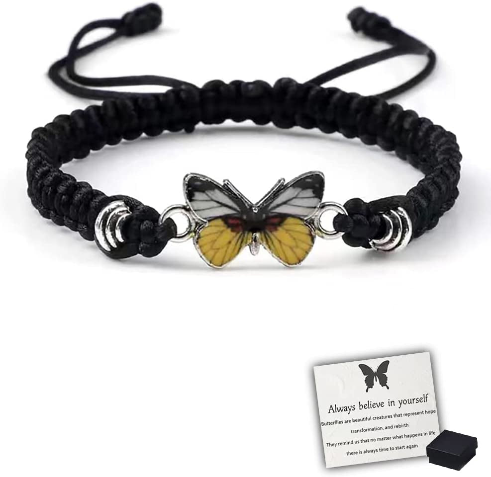 Butterfly Charm Bracelet, Adjustable Hand Woven Bracelets, Cute Butterfly Charm Bracelets, Bracelet Suitable for Family Butterfly Jewelry (Silver) Apparel & Accessories > Jewelry > Bracelets KKLM Black D  