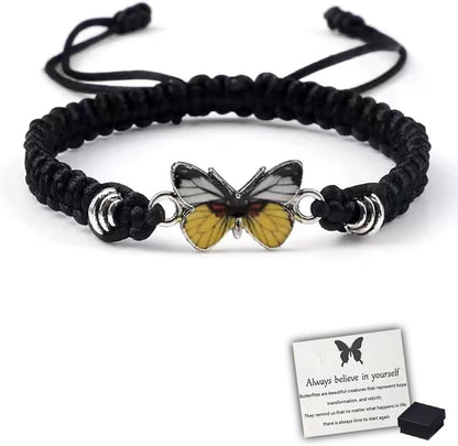 Butterfly Charm Bracelet, Adjustable Hand Woven Bracelets, Cute Butterfly Charm Bracelets, Bracelet Suitable for Family Butterfly Jewelry (Silver) Apparel & Accessories > Jewelry > Bracelets KKLM Black D  