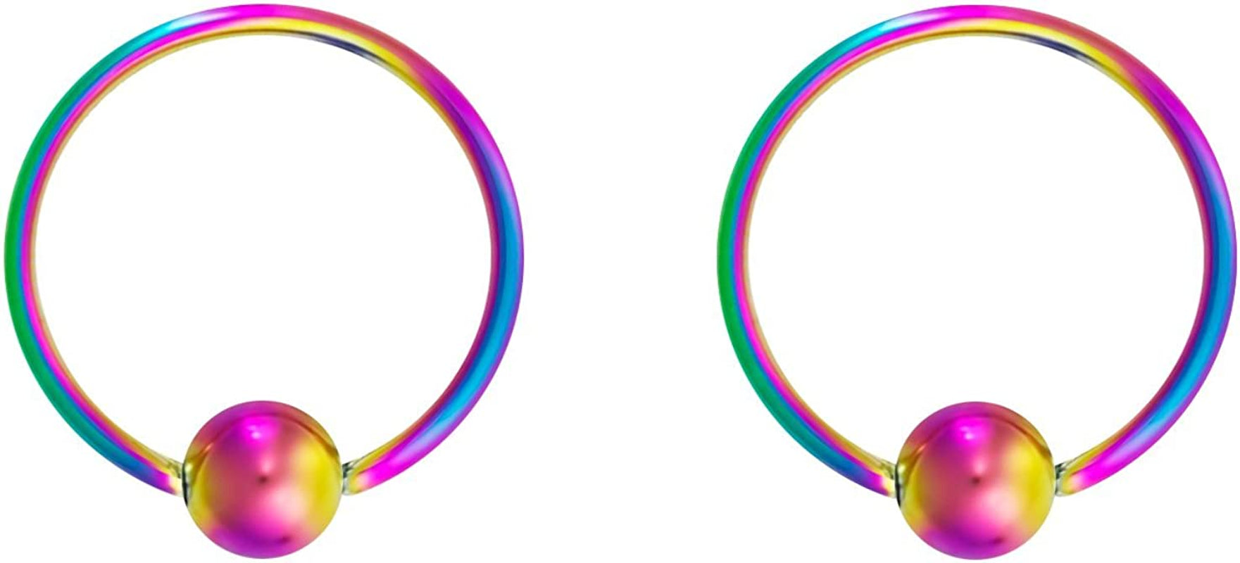 Forbidden Body Jewelry 316L Surgical Steel Captive Bead Piercing Hoop (Pair) 10G 12G 14G 16G 18G 20G, Diameter 6 to 12Mm Black and Rainbow Apparel & Accessories > Jewelry > Rings Forbidden Body Jewelry Rainbow: 20g, 10mm  