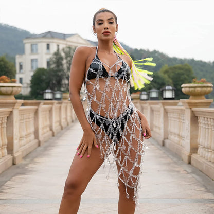 Ccbodily Crystal Body Chain Dress - Boho Layered Body Waist Belly Chain Skirt Festival Jewelry for Women Apparel & Accessories > Jewelry > Body Jewelry CCbodily   