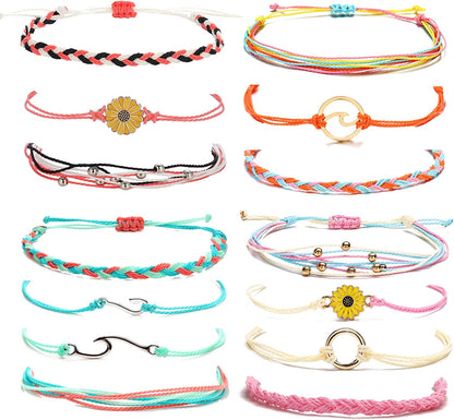 HUASAI Vsco String Bracelets for Teen Girls Women Waterproof Boho Rope Bracelets Wave Surfer Bracelets Summer Beach Anklets Apparel & Accessories > Jewelry > Anklets HUASAI Sunflower Bracelets Anklets Set  