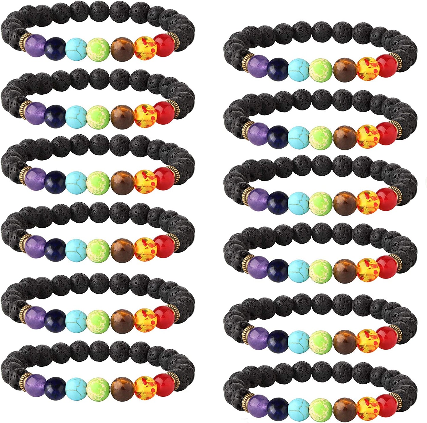 LOYALLOOK 6-12PCS Lava Stone Bracelet Chakras Bead Natural Stone Bracelet Oil Diffuser Bracelet Apparel & Accessories > Jewelry > Bracelets LOYALLOOK D:12pcs black lava bracelet  