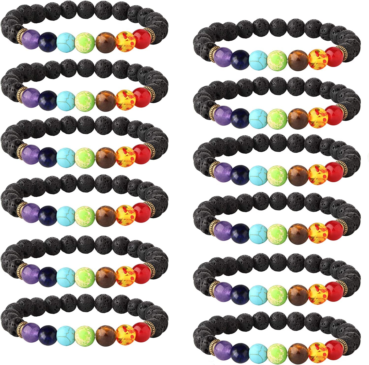 LOYALLOOK 6-12PCS Lava Stone Bracelet Chakras Bead Natural Stone Bracelet Oil Diffuser Bracelet Apparel & Accessories > Jewelry > Bracelets LOYALLOOK D:12pcs black lava bracelet  
