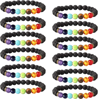 LOYALLOOK 6-12PCS Lava Stone Bracelet Chakras Bead Natural Stone Bracelet Oil Diffuser Bracelet Apparel & Accessories > Jewelry > Bracelets LOYALLOOK D:12pcs black lava bracelet  