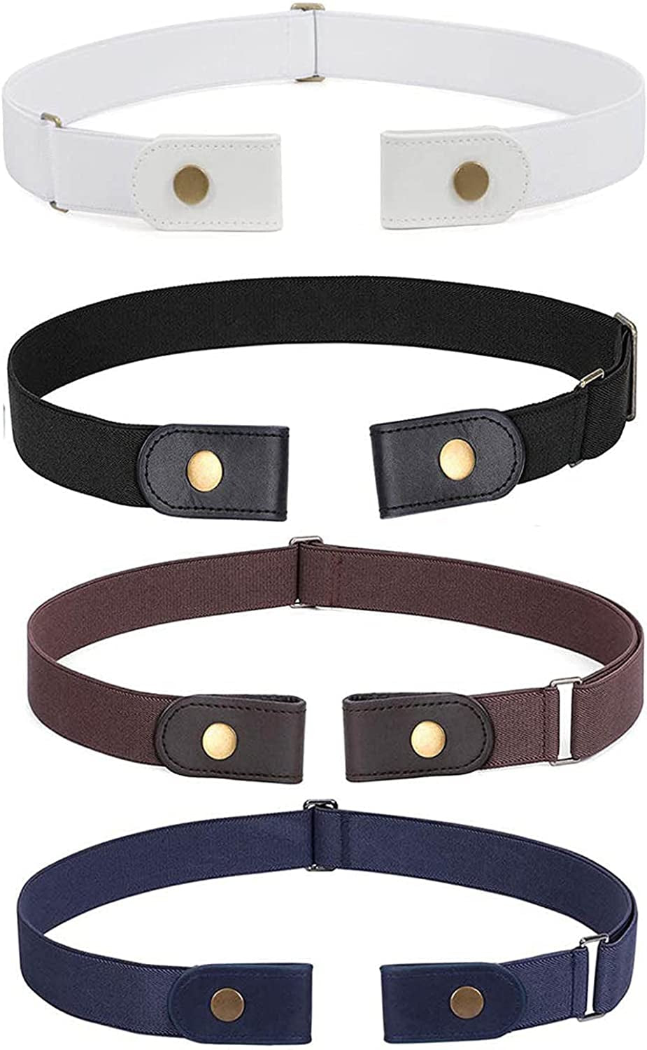 No Buckle Stretch Belt for Women Men Elastic Waist Belt up to 72 Inch for Jeans Pants Apparel & Accessories > Clothing Accessories > Belts WERFORU Y-black+coffee+blue+white Pants Size 23"-30" 