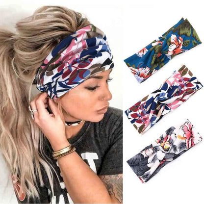 Earent Boho African Headbands Yoga Wide Knot Hair Bands Sweat Printed Headwraps Elastic Turban Headscarfs Multicolor Headwear Outdoor Hair Accessories for Women and Girls (Z-Black) Apparel & Accessories > Clothing Accessories > Headwear Earent Floral  