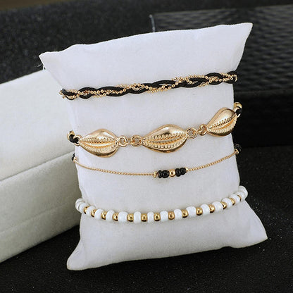 Bohemia Shell Charm Pendant Anklet Set, 4Pcs String Pearl Beaded Gold Ankle Bracelet, Beaded Foot Chain Beach Foot Jewelry Accessories for Women and Teen Girls Apparel & Accessories > Jewelry > Anklets Generic   