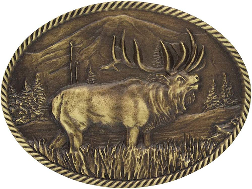 Montana Silversmiths Heritage Wildlife Outdoor Series Attitude Buckle Apparel & Accessories > Clothing Accessories > Belt Buckles Montana Silversmiths Sculpted Wild Elk - Bronze Finish  