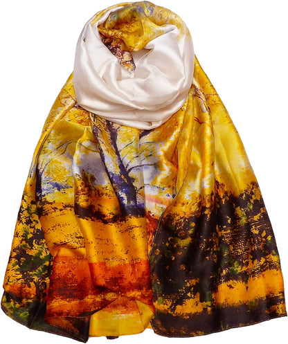 Silk Scarf for Women Fashion Long Satin Lightweight Large Shawl Wrap Printed Sleep 70''X35'' Apparel & Accessories > Clothing Accessories > Scarves & Shawls Wealish 03-orange  