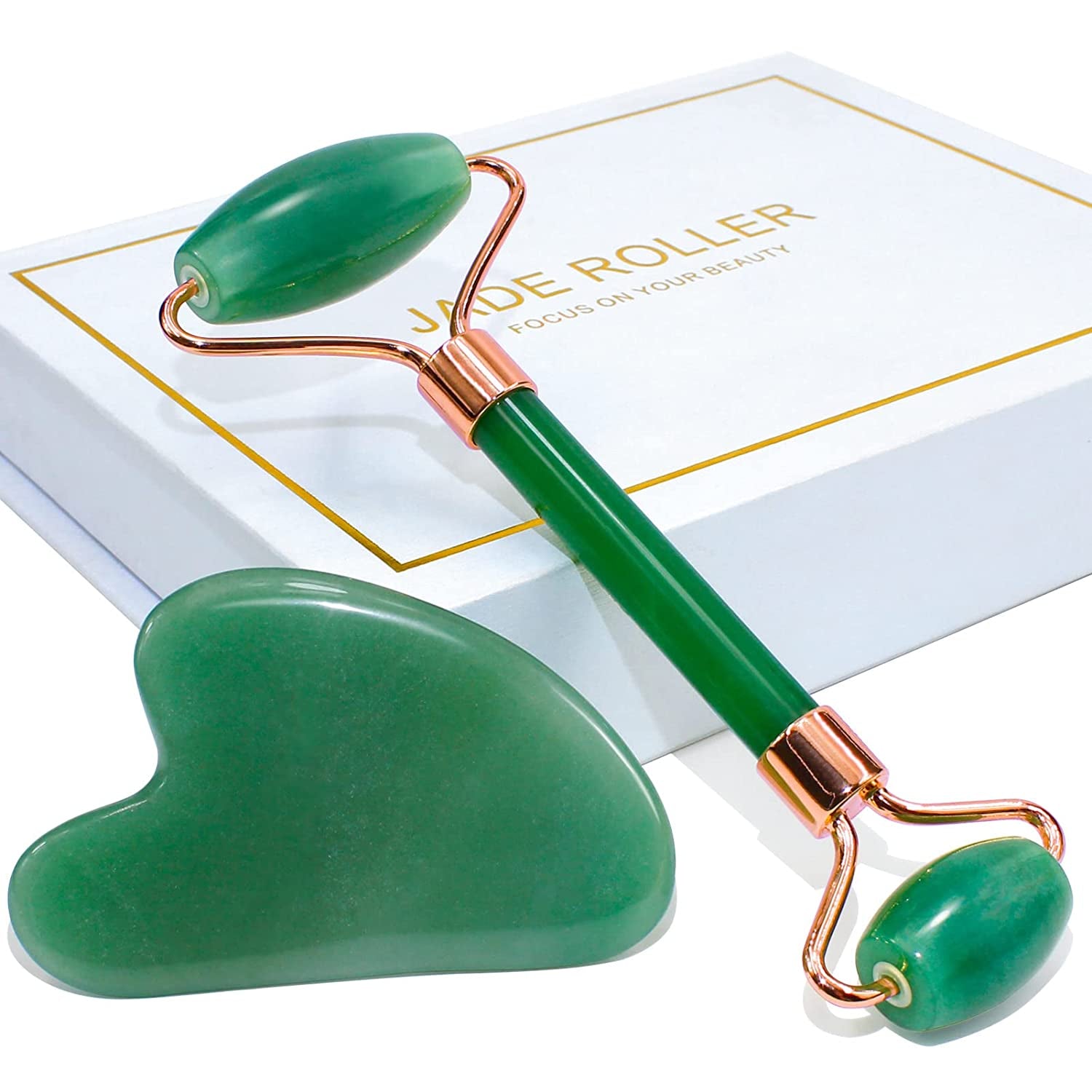 Jade Roller & Gua Sha, Face Roller, Facial Beauty Roller Skin Care Tools, BAIMEI Rose Quartz Massager for Face, Eyes, Neck, Body Muscle Relaxing and Relieve Fine Lines and Wrinkles Health & Beauty > Personal Care > Cosmetics > Cosmetic Tools > Skin Care Tools BAIMEI a-2pcs-green  