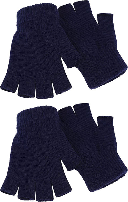 Satinior 2 Pair Unisex Half Finger Gloves Winter Stretchy Knit Fingerless Gloves in Common Size Apparel & Accessories > Clothing Accessories > Gloves & Mittens SATINIOR Navy Blue  