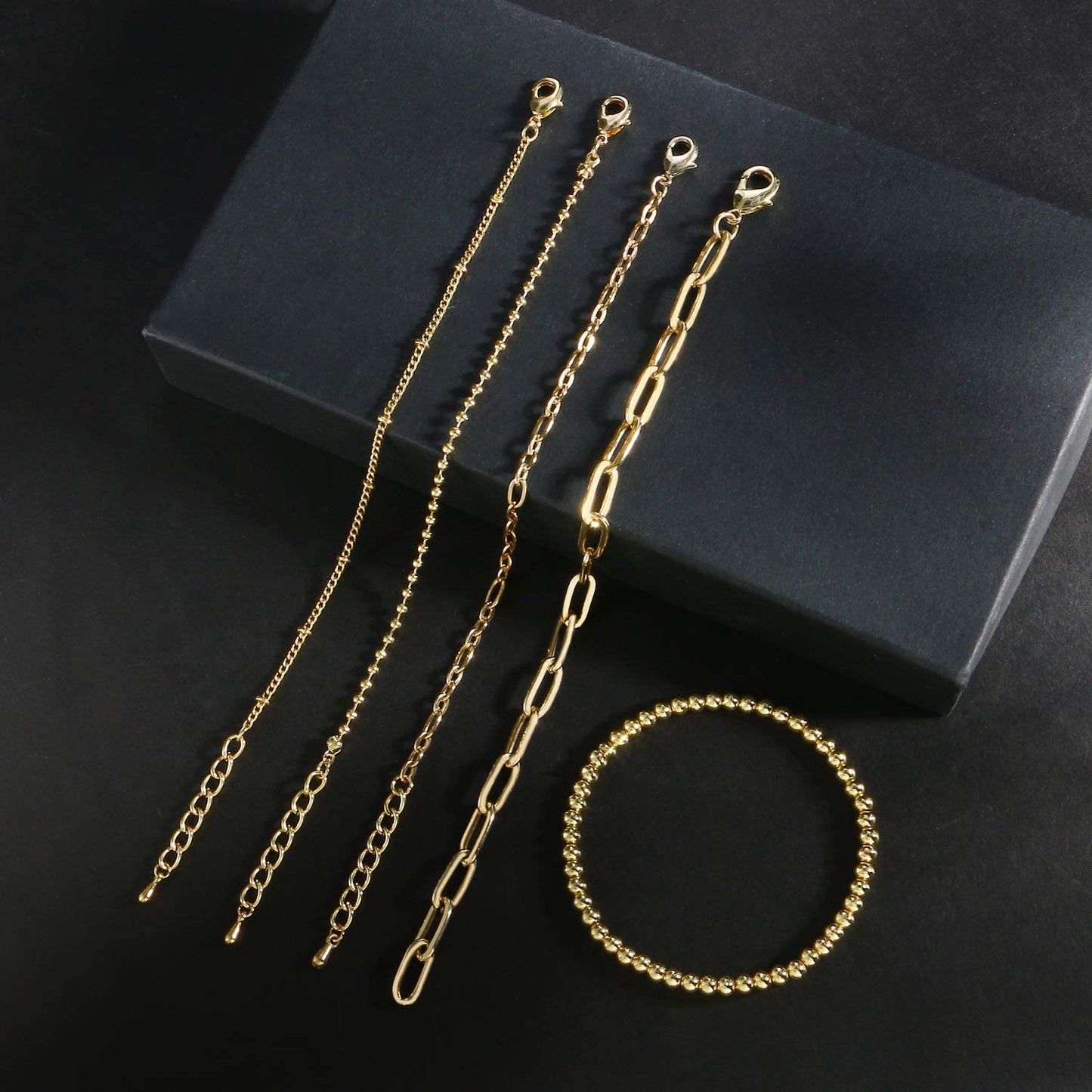 Gold Chain Bracelet Sets for Women Girls 14K Gold Plated Dainty Link Paperclip Bracelets Stake Adjustable Layered Metal Link Bracelet Set Fashion Jewelry Apparel & Accessories > Jewelry > Bracelets CONRAN KREMIX   