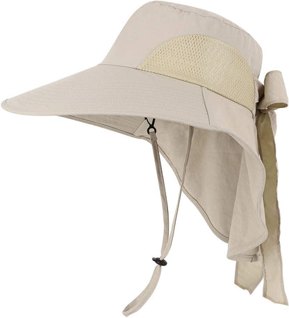 Toppers Womens Mens Sun Hat Rollable UPF 50+ Wide Brim Gardening Hat with Neck Flap Apparel & Accessories > Clothing Accessories > Hats Toppers Ponytail Bow_khaki  