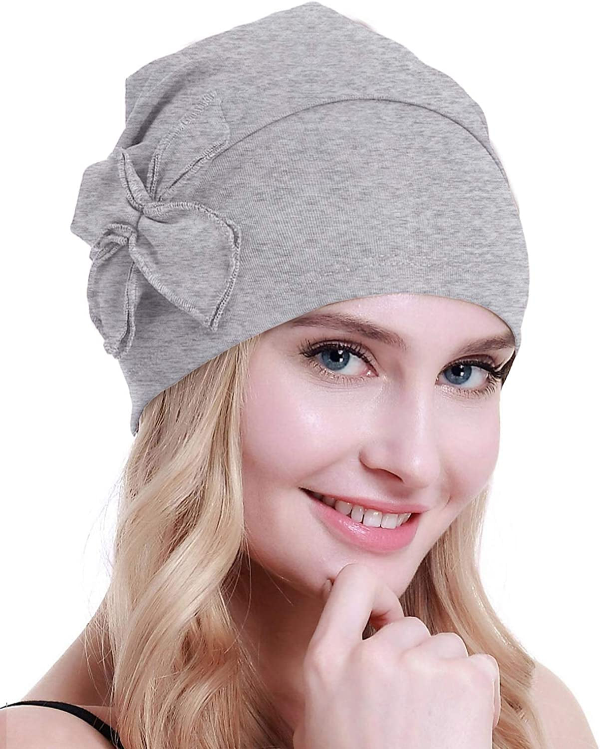 Osvyo Cotton Chemo Turbans Headwear Beanie Hat Cap for Women Cancer Patient Hairloss Apparel & Accessories > Clothing Accessories > Headwear osvyo Cotton Light Grey One Size 