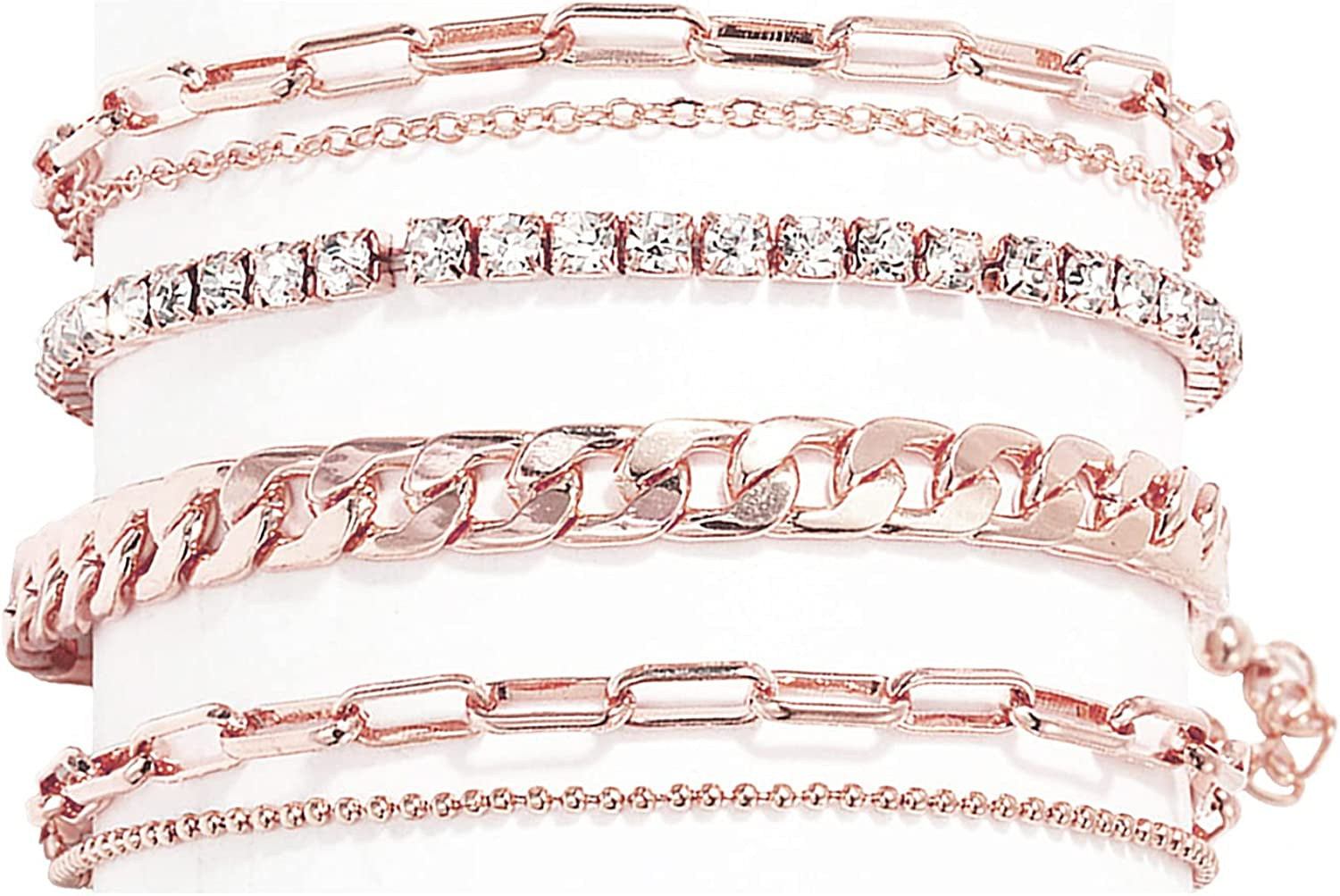 Nanafast 4-6PCS Ankle Bracelets Set for Women Gold Boho Beach Anklet Chain Adjustable Foot Jewelry for Girls Extremely Simple Style Apparel & Accessories > Jewelry > Anklets Nanafast 4PCS-RoseGold  