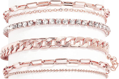 Nanafast 4-6PCS Ankle Bracelets Set for Women Gold Boho Beach Anklet Chain Adjustable Foot Jewelry for Girls Extremely Simple Style Apparel & Accessories > Jewelry > Anklets Nanafast 4PCS-RoseGold  