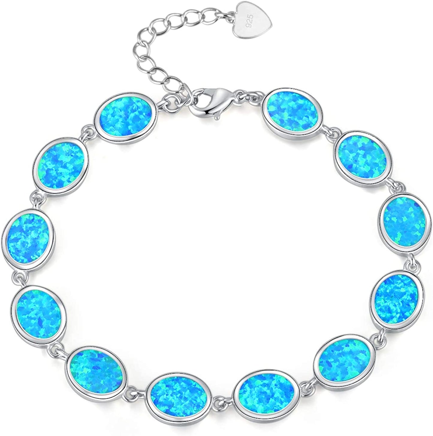 Cinily Adjustable Fire Opal Bracelets for Women Girls White Gold/Rose Gold Plated Gemstone Bracelet Opal Jewelry Gifts Apparel & Accessories > Jewelry > Bracelets Shenzhen Xi En Jewelry co.,ltd a.Oval Shape-Blue  