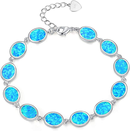Cinily Adjustable Fire Opal Bracelets for Women Girls White Gold/Rose Gold Plated Gemstone Bracelet Opal Jewelry Gifts Apparel & Accessories > Jewelry > Bracelets Shenzhen Xi En Jewelry co.,ltd a.Oval Shape-Blue  
