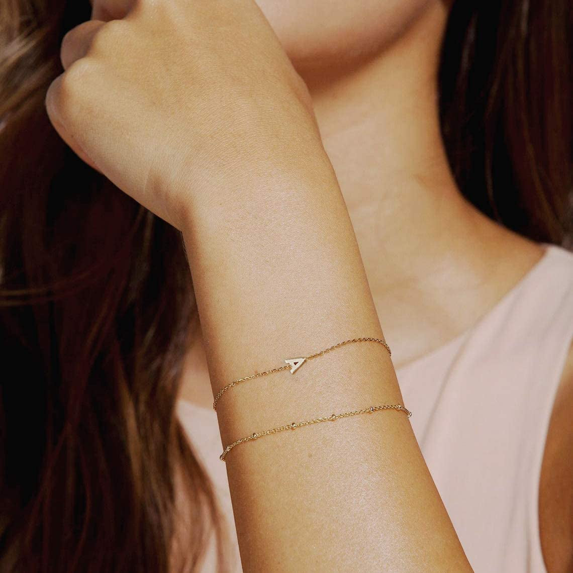 Dainty Gold Initial Bracelets for Women, 14K Gold Plated Dainty Personalized Gold Bracelets Initial Bracelets for Women Teen Girls Jewelry Chain Bracelets for Kids Toddler Little Girls Jewelry Gifts Apparel & Accessories > Jewelry > Bracelets M MOOHAM   