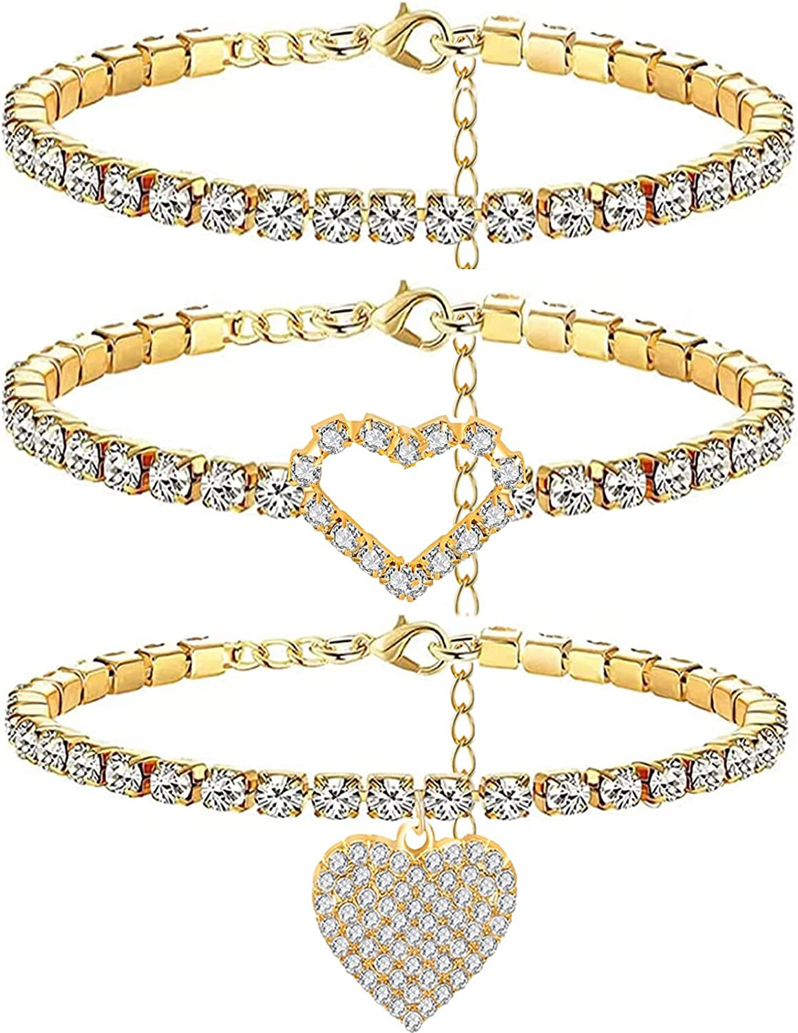 Ronglry 5Pcs Gold Ankle Bracelets for Women Girls Cuban Link Ankle Bracelet Cuban Chain Anklet Butterfly Anklet Set Rhinestone Tennis Anklet Adjustable Layered Link Anklets Summer Beach Gifts Apparel & Accessories > Jewelry > Anklets Ronglry heart  